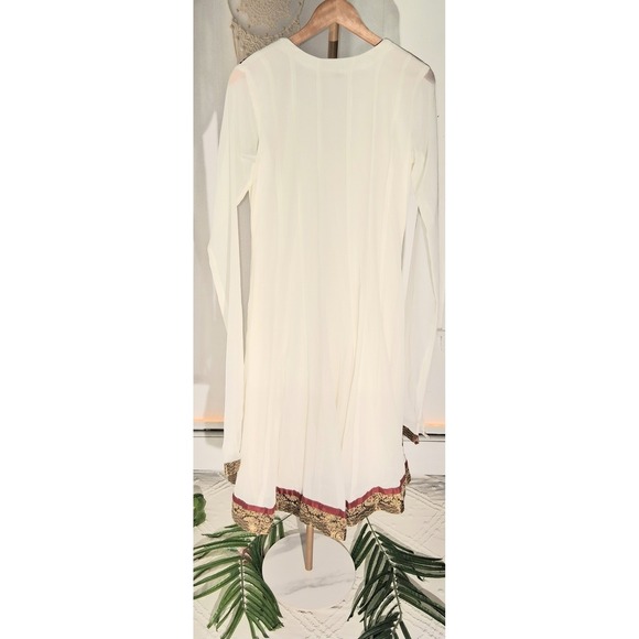VNTG Bohemian Women's Size 38 Ivory Embroidered Maxi Dress Prairie Cottagecore - Picture 6 of 14